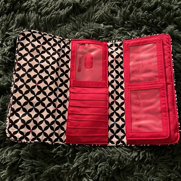 Vera Bradley Barcelona Trifold Wallet Black And White Floral With Color Stripes - Picture 2 of 4